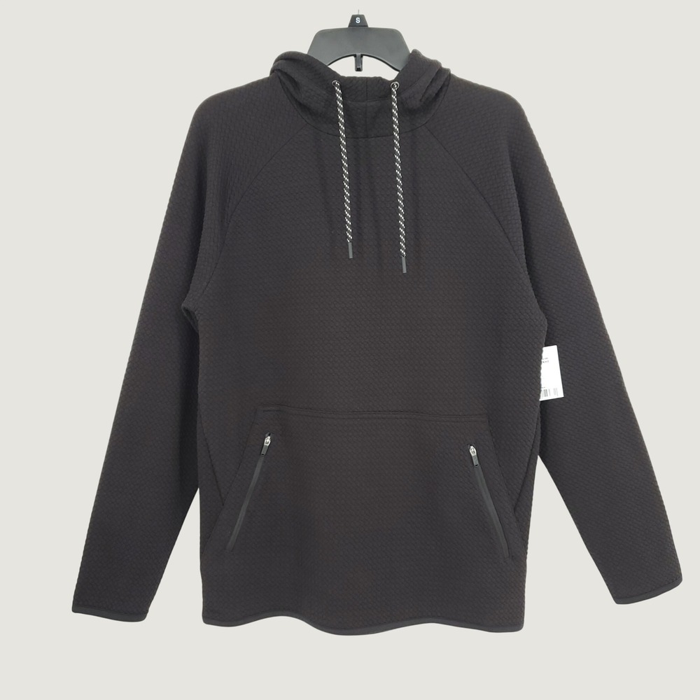 FLX Premium Textured Knit Hoodie Men Small Mineral Black Kangaroo Pocket Stretch